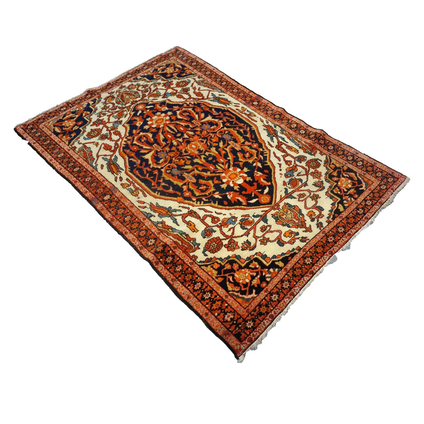 Antique Persian Mission Malayer Wool 3x5 Ivory, Orange & Red Handmade Throw Rug #1143203
