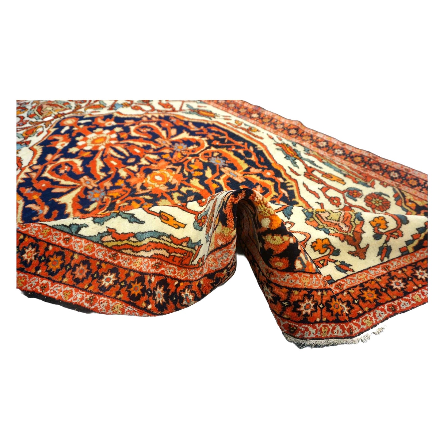 Antique Persian Mission Malayer Wool 3x5 Ivory, Orange & Red Handmade Throw Rug #1143203