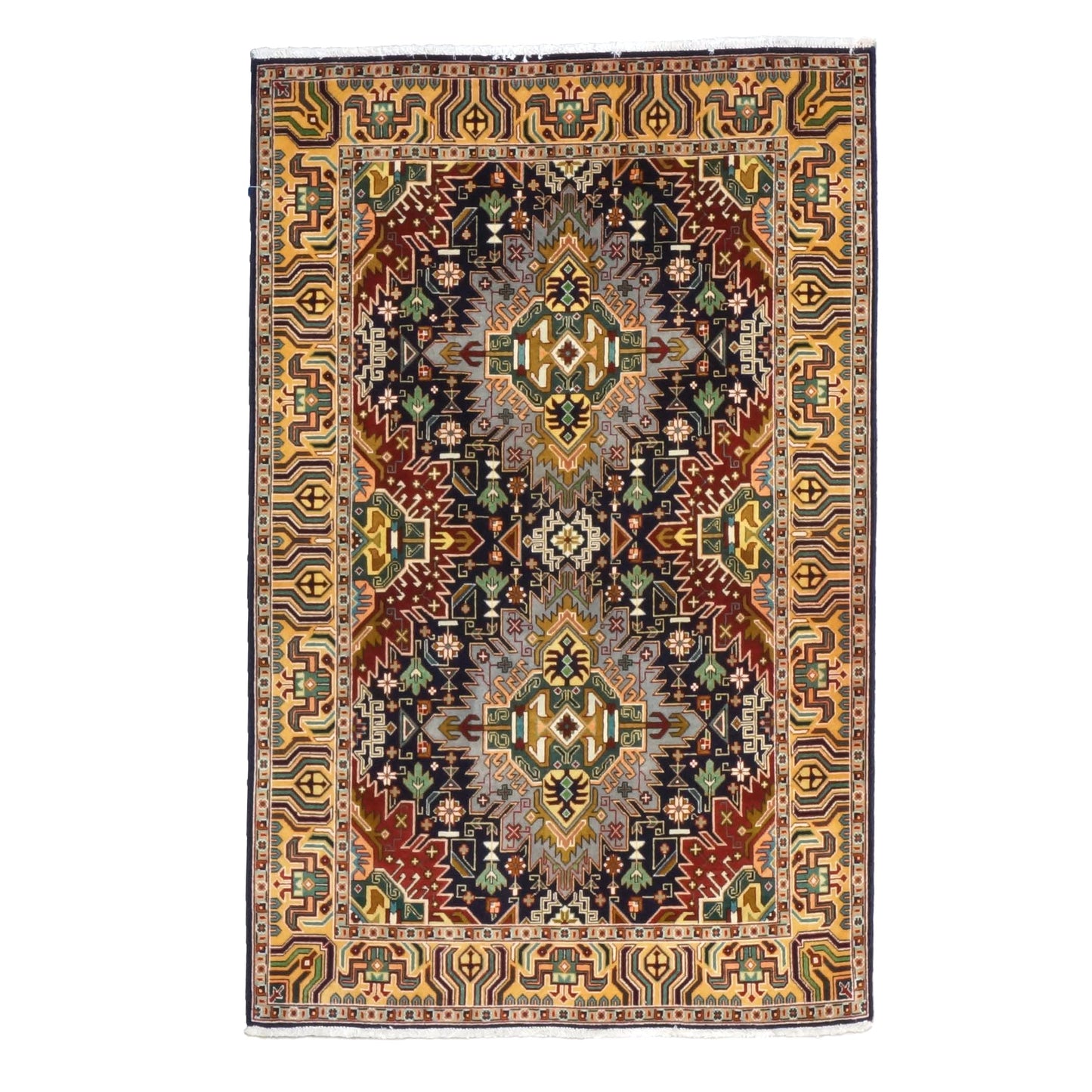 Antique Persian Tabriz Wool 3x5 Navy, Burgundy & Gold Handmade Throw Rug #1143226