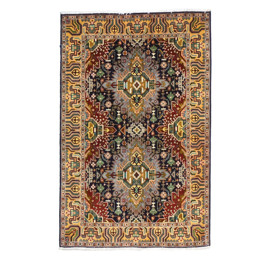 Antique Persian Tabriz Wool 3x5 Navy, Burgundy & Gold Handmade Throw Rug #1143226