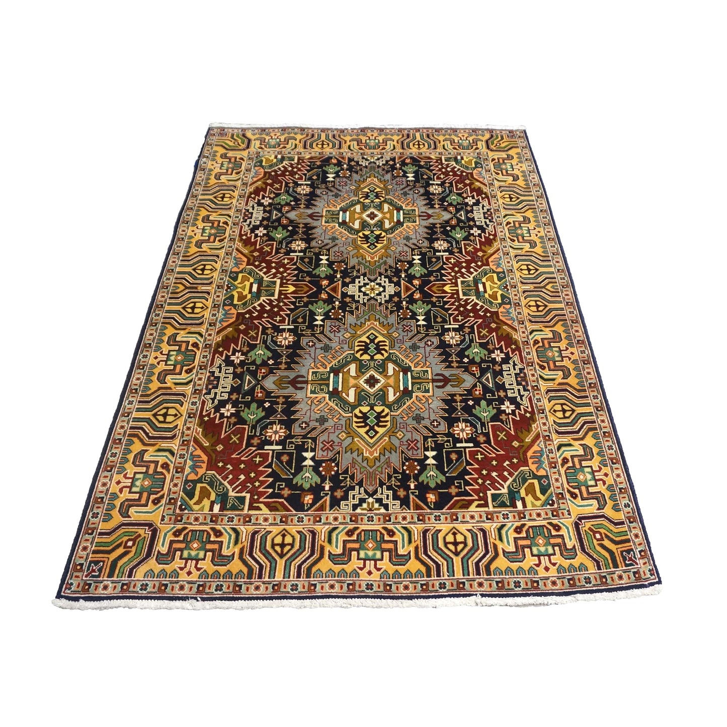 Antique Persian Tabriz Wool 3x5 Navy, Burgundy & Gold Handmade Throw Rug #1143226