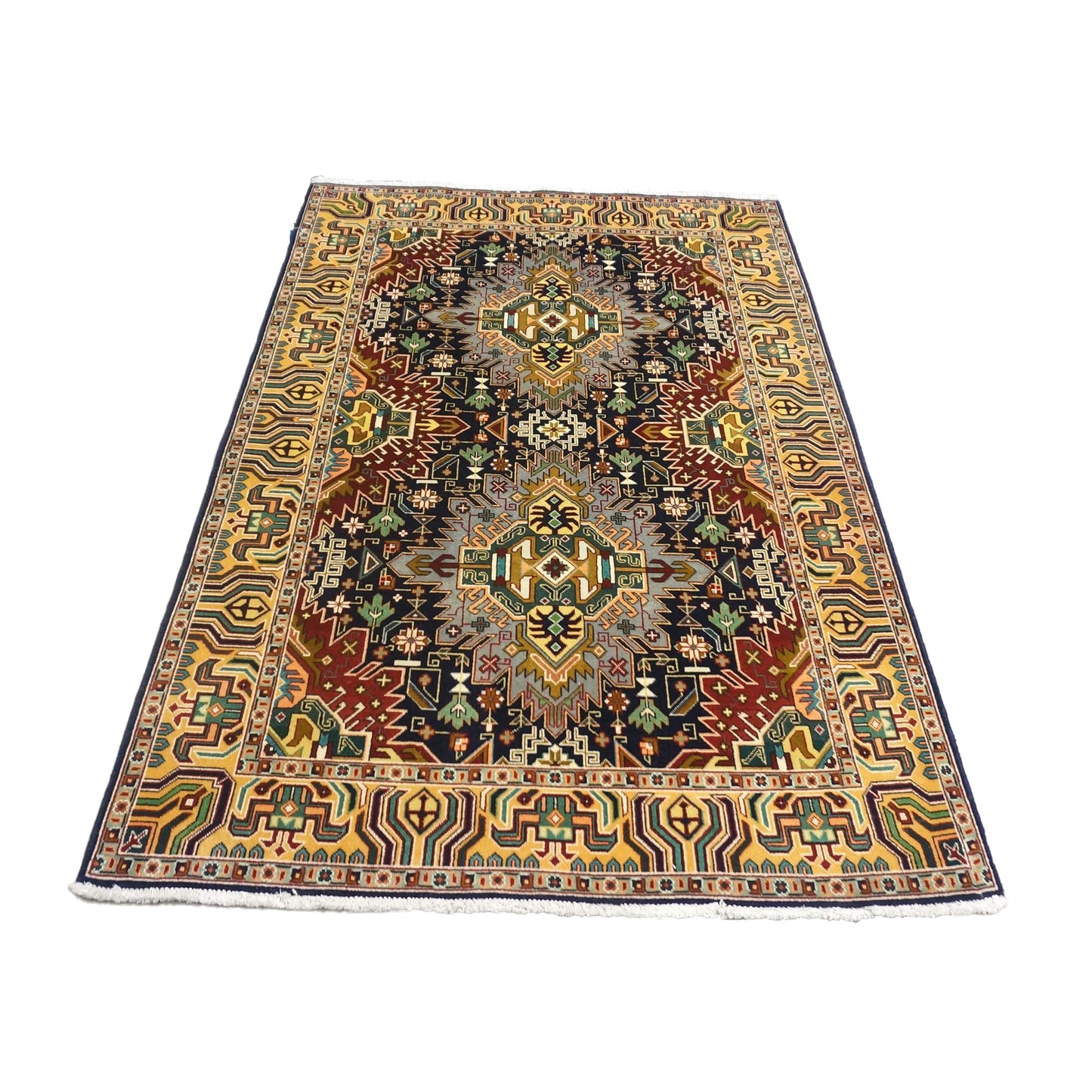 Antique Persian Tabriz Wool 3x5 Navy, Burgundy & Gold Handmade Throw Rug #1143226