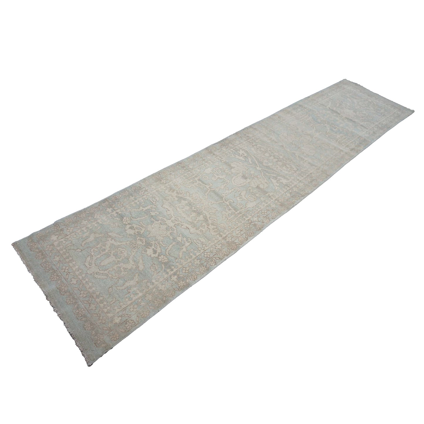 Afghan Sultanabad Masters Wool 3x11 Seafoam Green & Ivory Handmade Runner Rug #1143257