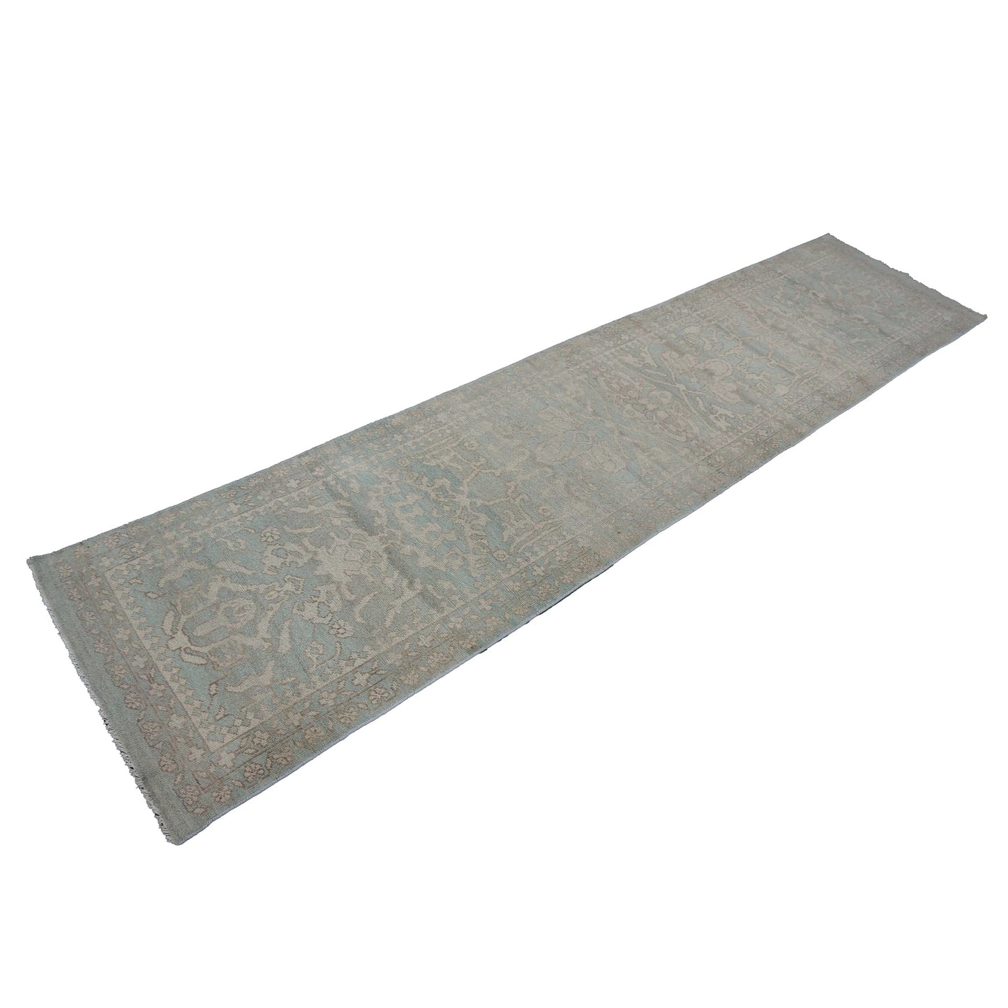 Afghan Sultanabad Masters Wool 3x11 Seafoam Green & Ivory Handmade Runner Rug #1143257