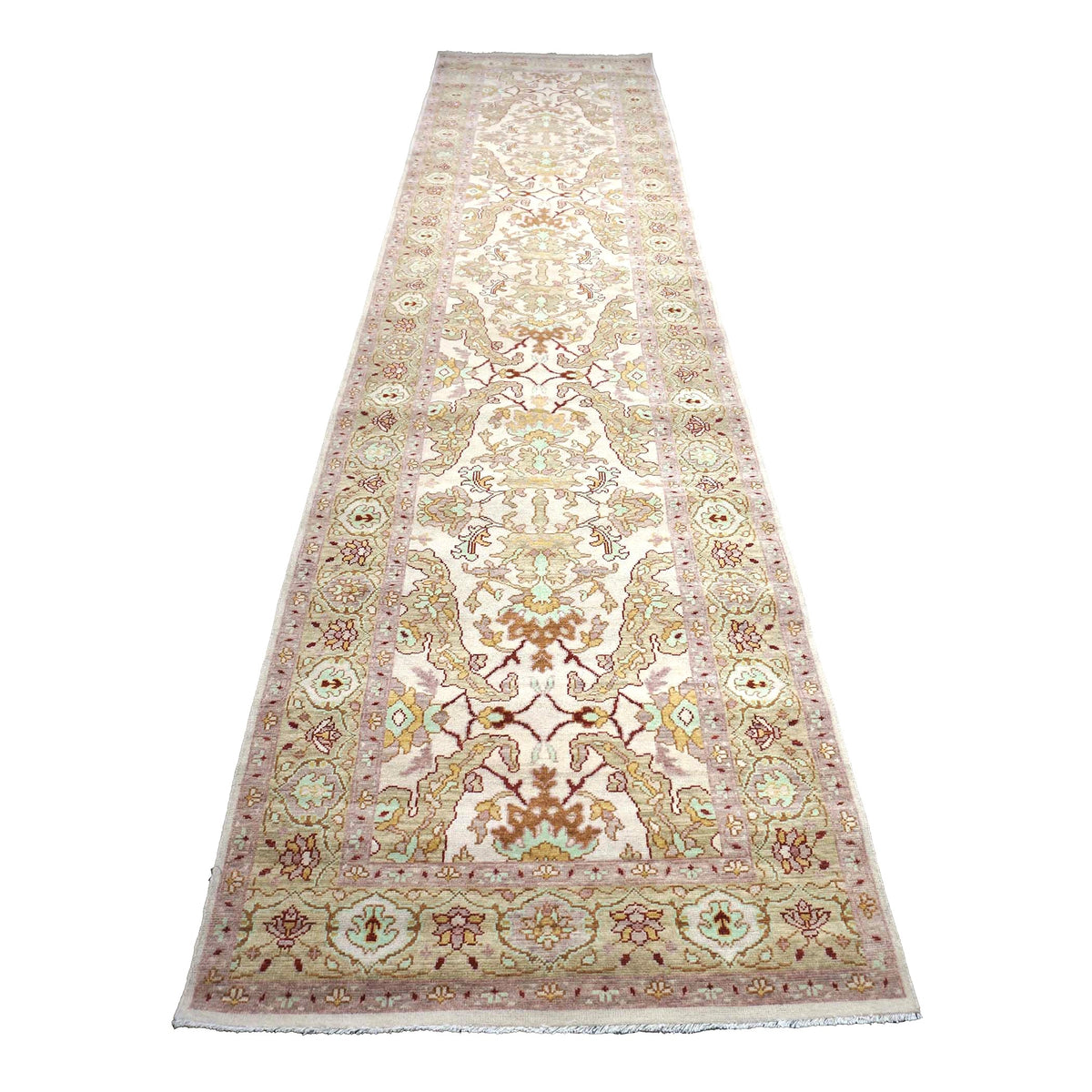 Persian Sultanabad Wool 4x18 Light Khaki & Ivory Handmade Gallery Rug #1143260