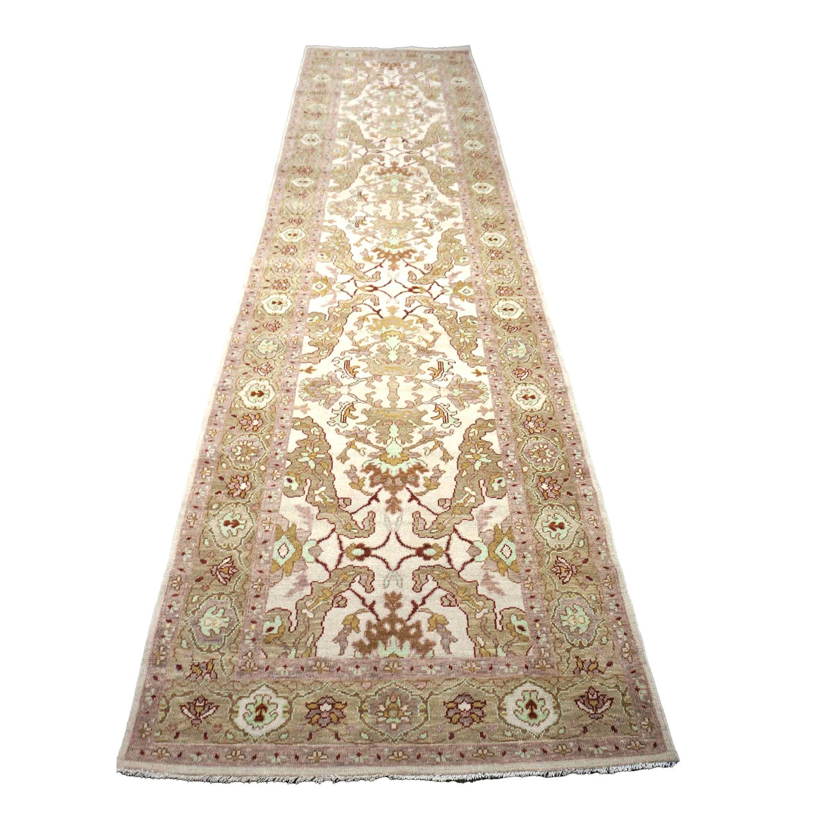 Persian Sultanabad Wool 4x18 Light Khaki & Ivory Handmade Gallery Rug #1143260