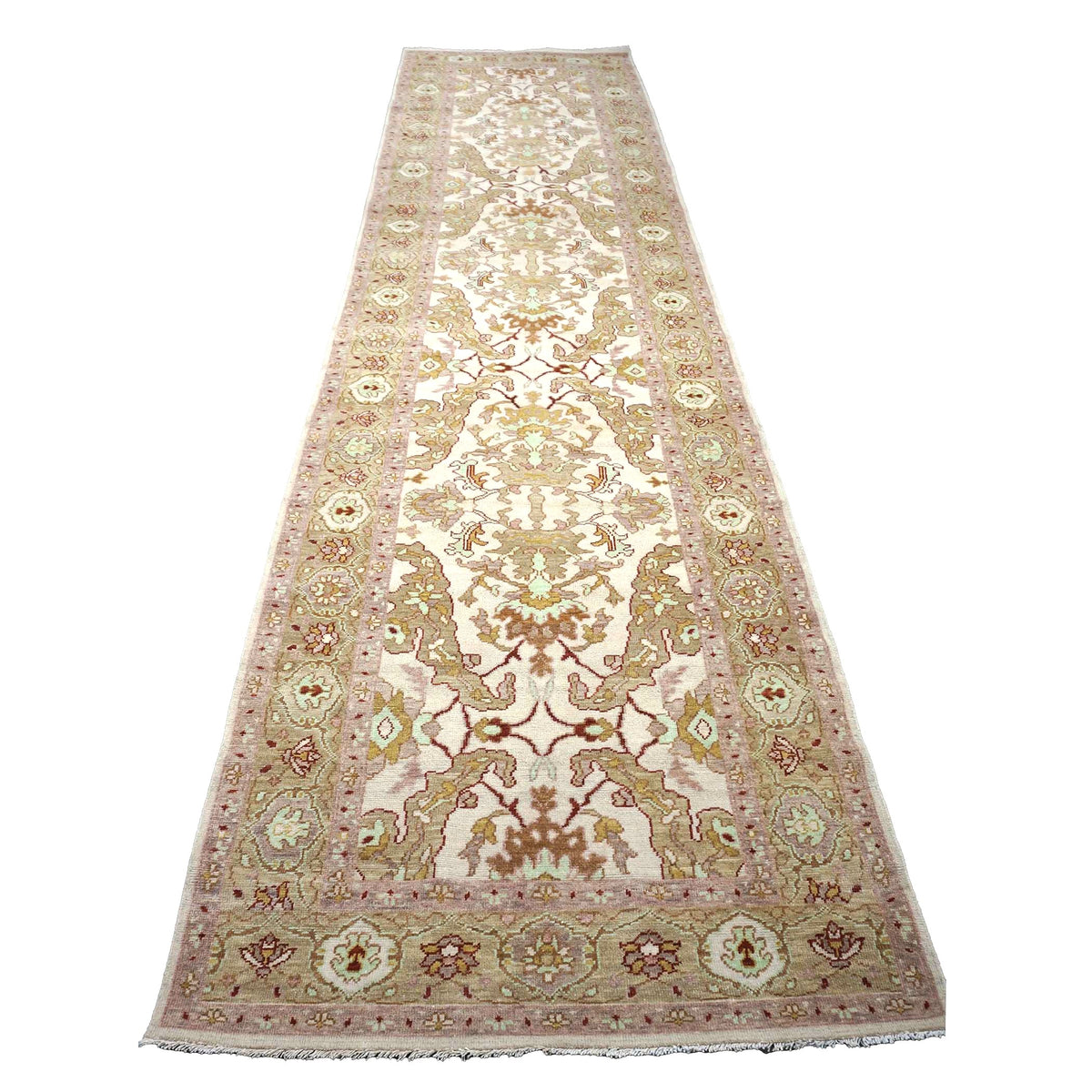 Persian Sultanabad Wool 4x18 Light Khaki & Ivory Handmade Gallery Rug #1143260