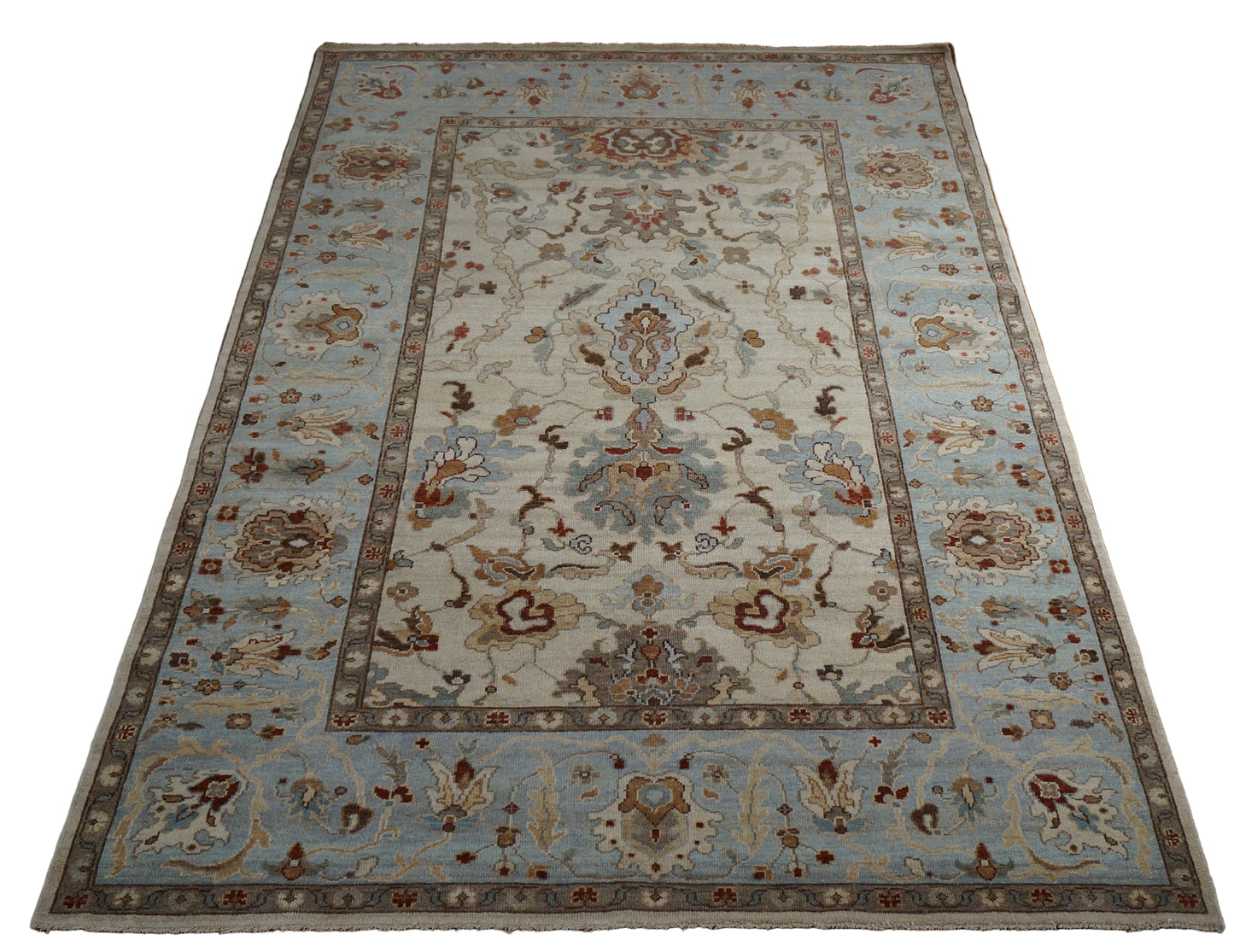 Afghan Sultanabad Master Wool 6x9 Light Blue, Ivory & Tan Handmade Area Rug #1143262