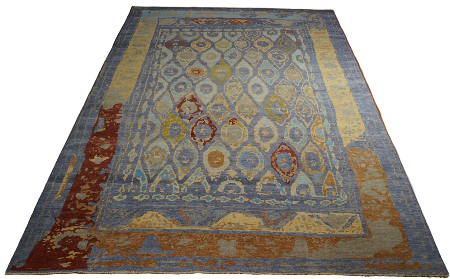 Afghan Sultanabad Wool 9x12 Blue, Ivory & Yellow Handmade Area Rug #1143266