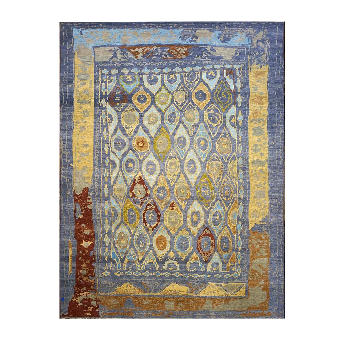 Afghan Sultanabad Wool 9x12 Blue, Ivory & Yellow Handmade Area Rug #1143266