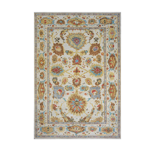 21st Century Afghan Sultanabad Wool 9x12 Ivory & Light Blue Handmade Area Rug #1143281