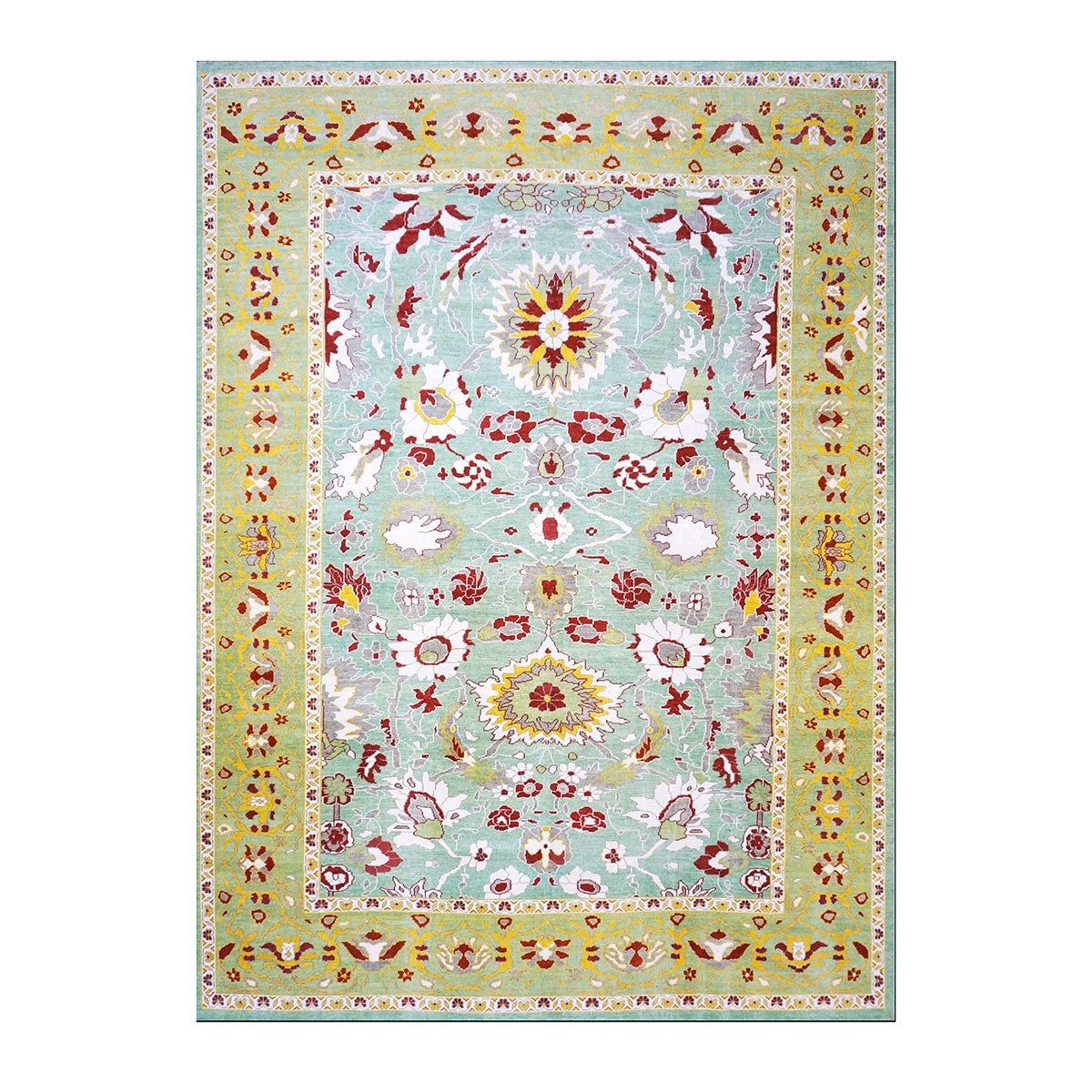 Afghan Sultanabad Wool 10x14 Light Blue & Green Handmade Area Rug #1143284
