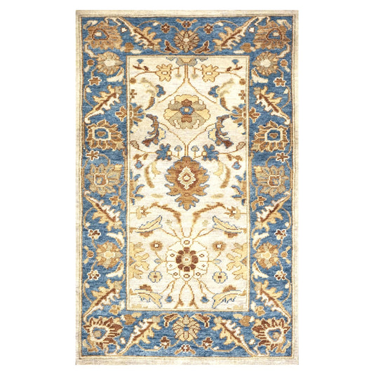 Afghan Sultanabad Wool 3x5 Blue, Ivory & Tan Handmade Throw Rug #1143296