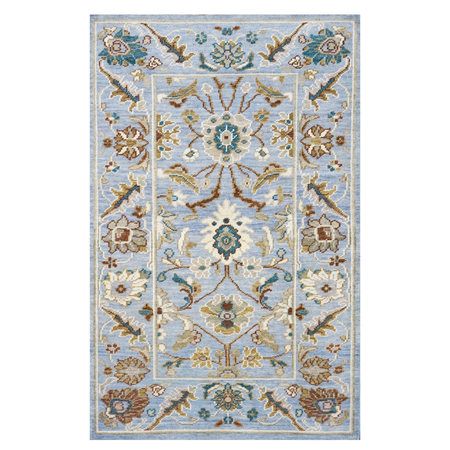 Afghan Sultanabad Wool 3x5 Blue, Teal, Tan & Ivory Handmade Area Rug #1143298