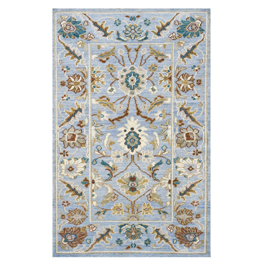Afghan Sultanabad Wool 3x5 Blue, Teal, Tan & Ivory Handmade Area Rug #1143298