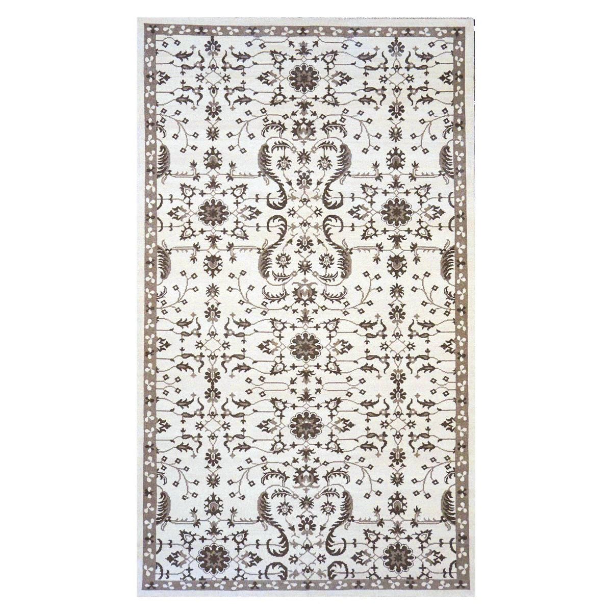 Afghan Sultanabad Wool 6X10 Ivory and Brown Area Handmade Area Rug #1143397