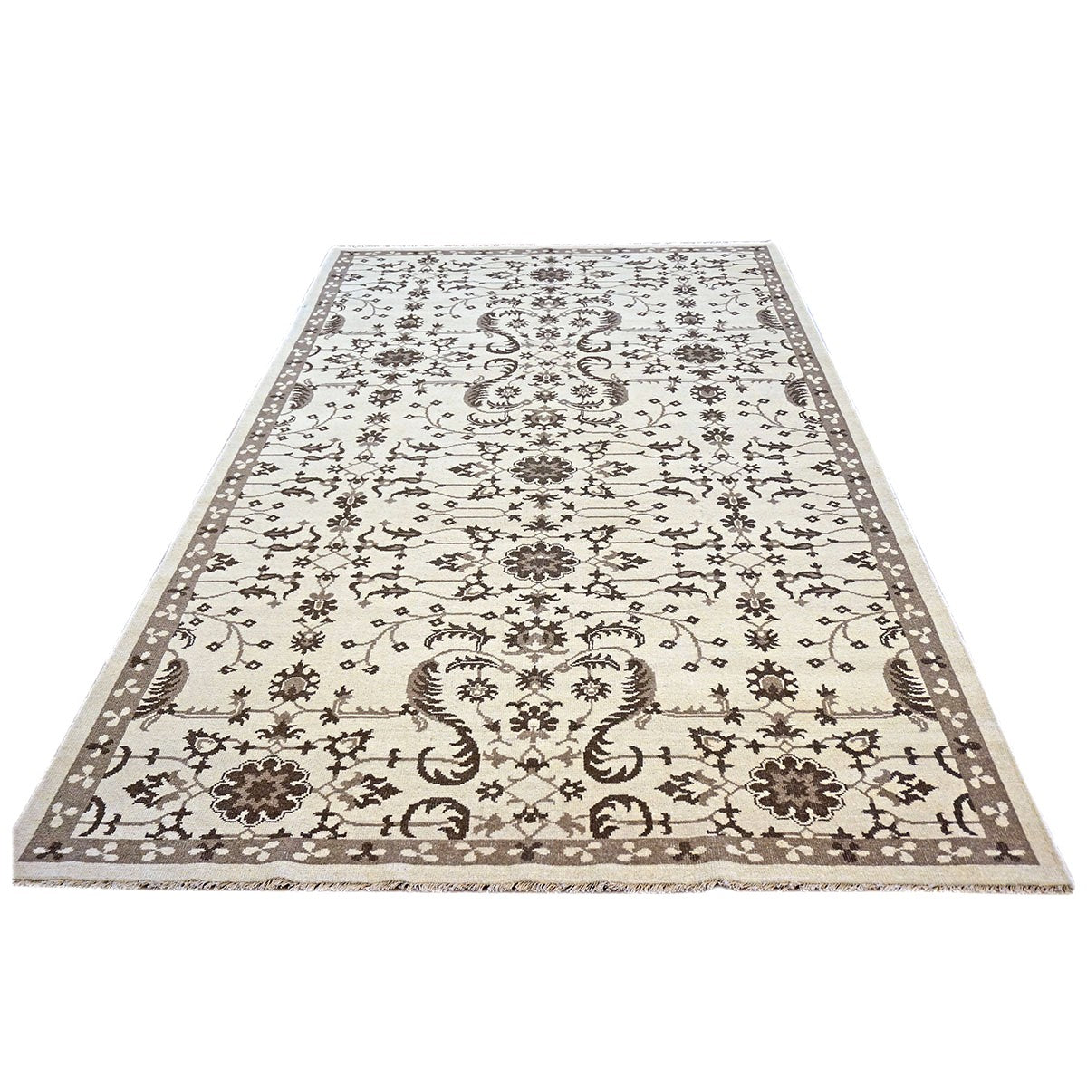 Afghan Sultanabad Wool 6X10 Ivory and Brown Area Handmade Area Rug #1143397
