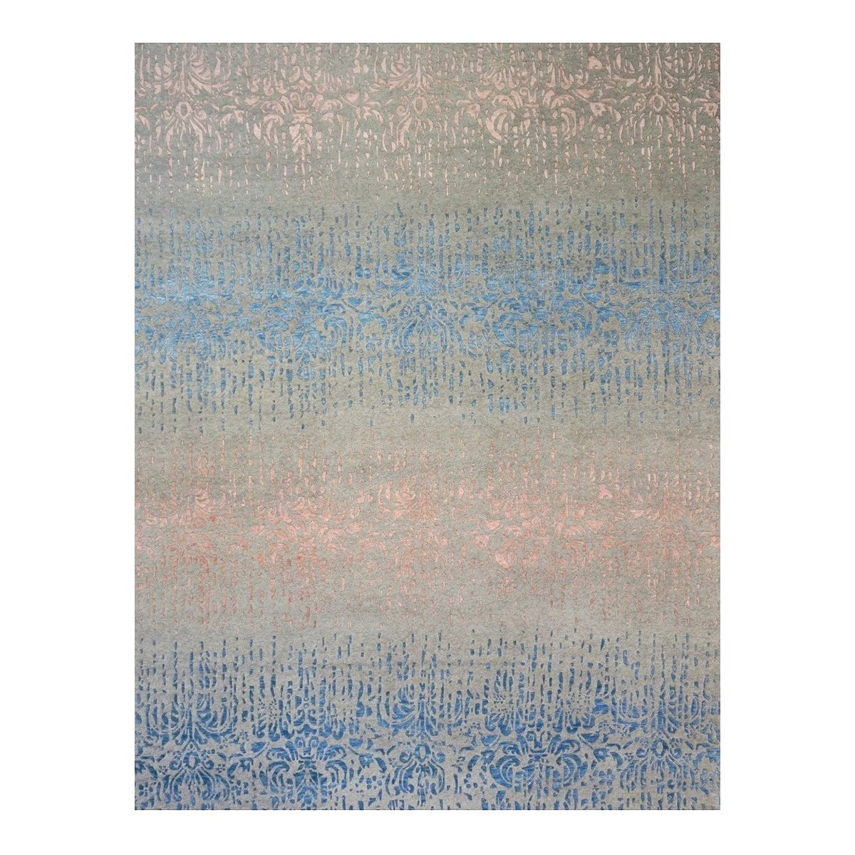 Nepalese Modern Wool & Silk 9X12 Grey, Blue & Pink Handmade Area Rug #1143453