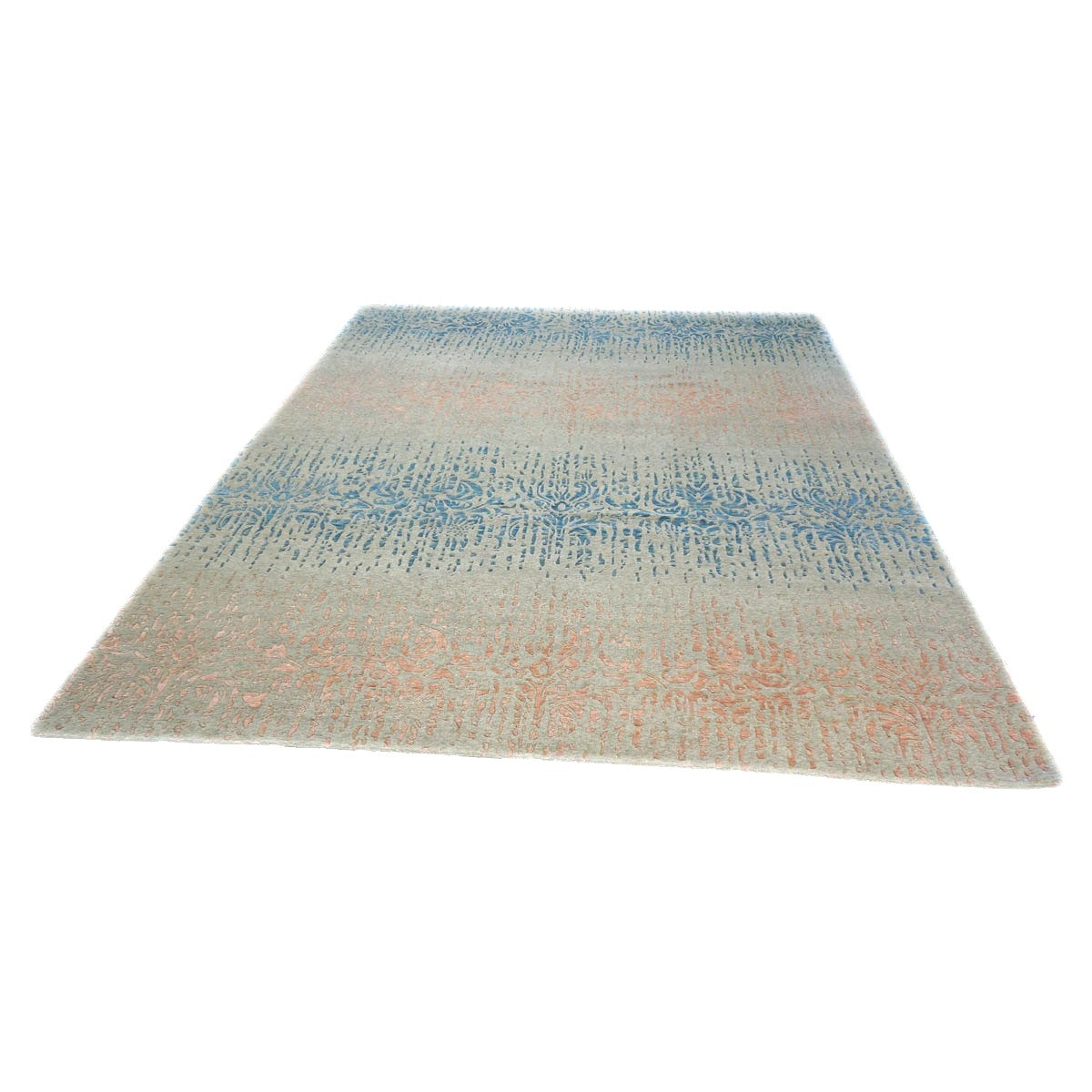 Nepalese Modern Wool & Silk 9X12 Grey, Blue & Pink Handmade Area Rug #1143453