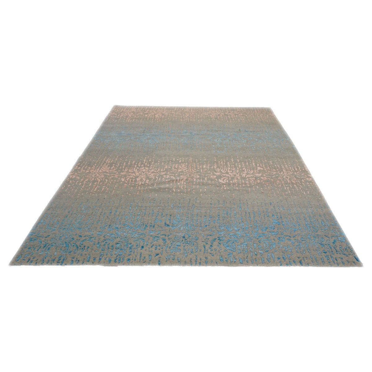 Nepalese Modern Wool & Silk 9X12 Grey, Blue & Pink Handmade Area Rug #1143453