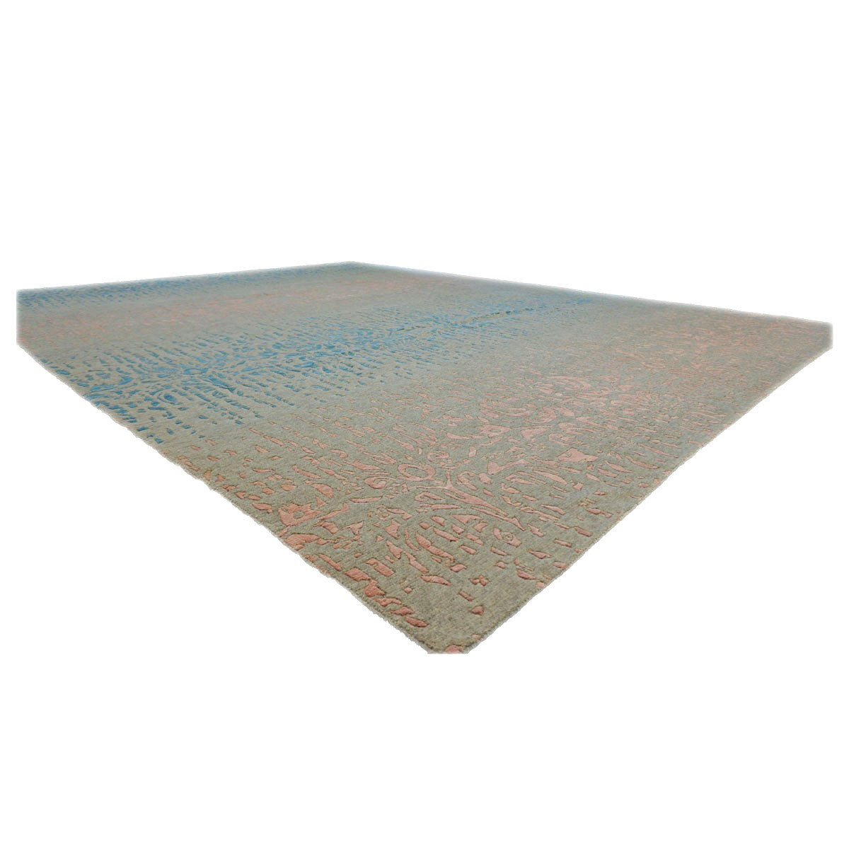 Nepalese Modern Wool & Silk 9X12 Grey, Blue & Pink Handmade Area Rug #1143453