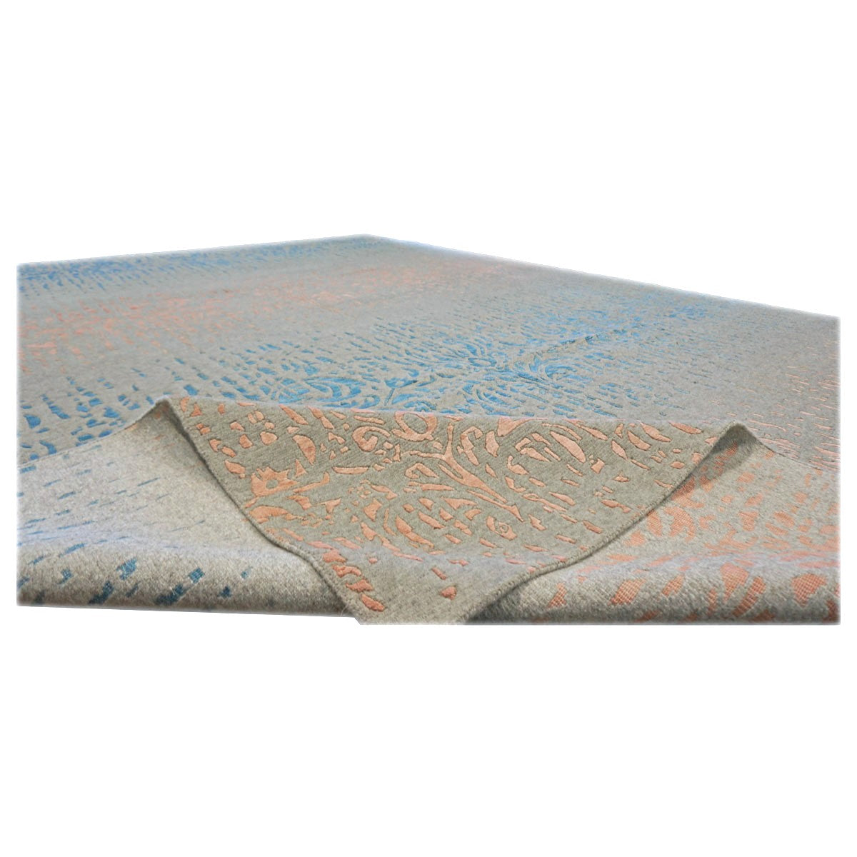 Nepalese Modern Wool & Silk 9X12 Grey, Blue & Pink Handmade Area Rug #1143453