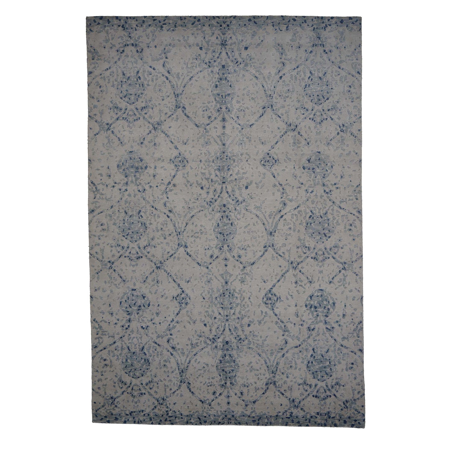 Indo Nepalese Modern Wool & Silk 7x10  Grey & Blue Handmade Area Rug #1143454