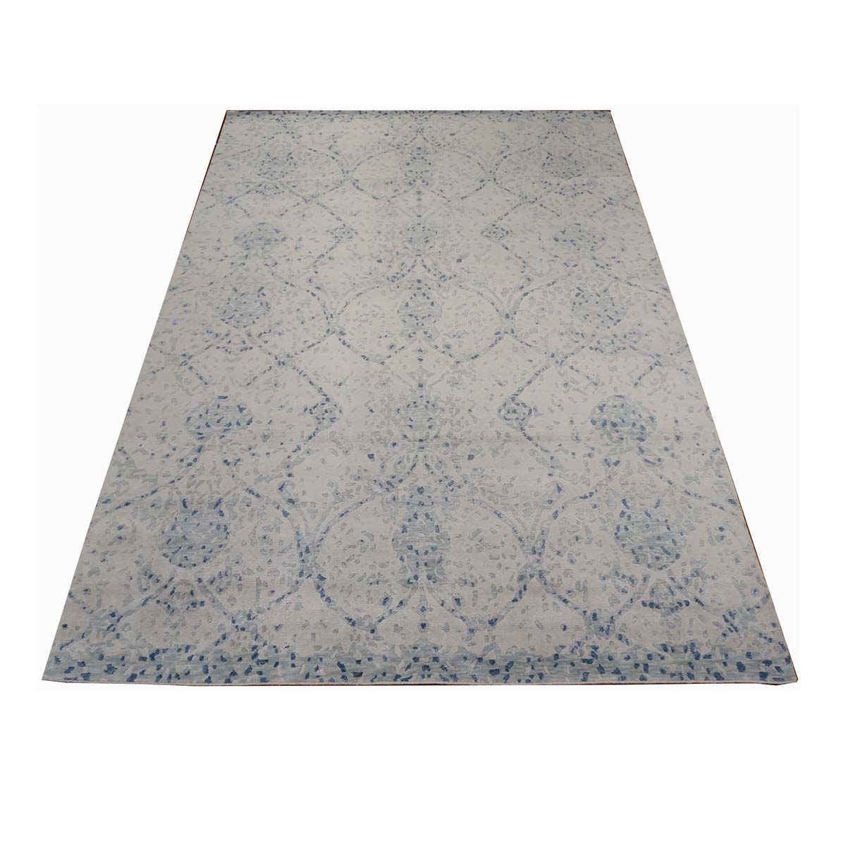 Indo Nepalese Modern Wool & Silk 7x10  Grey & Blue Handmade Area Rug #1143454