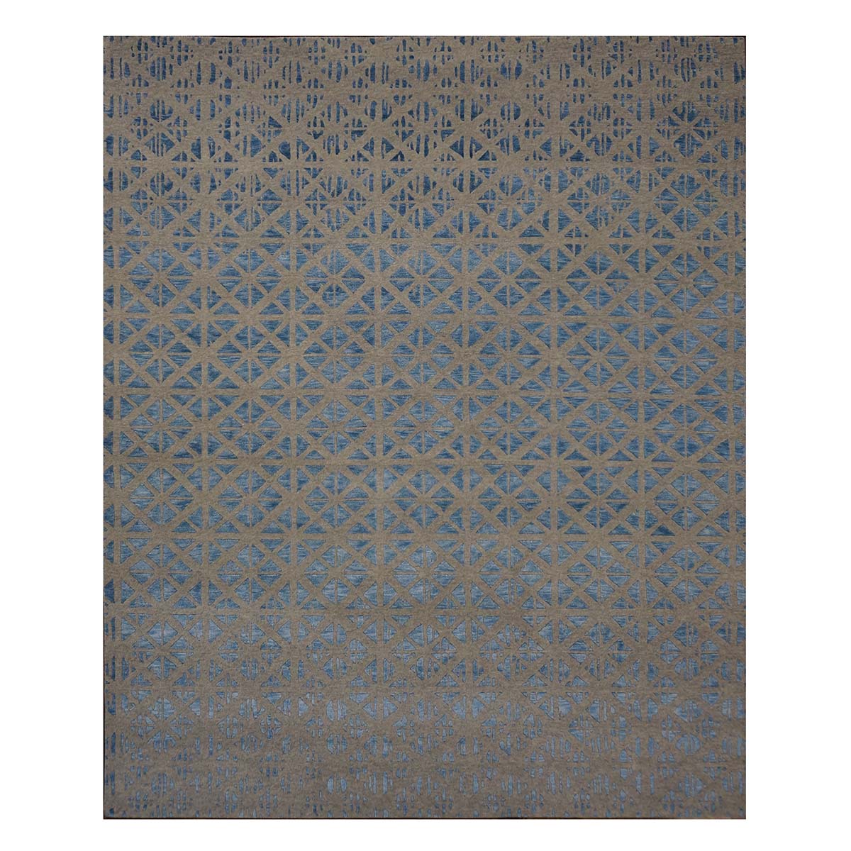 Indo Nepalese Modern Wool and Silk 8 x 10 Blue & Tan-Grey Handmade Area Rug #1143461