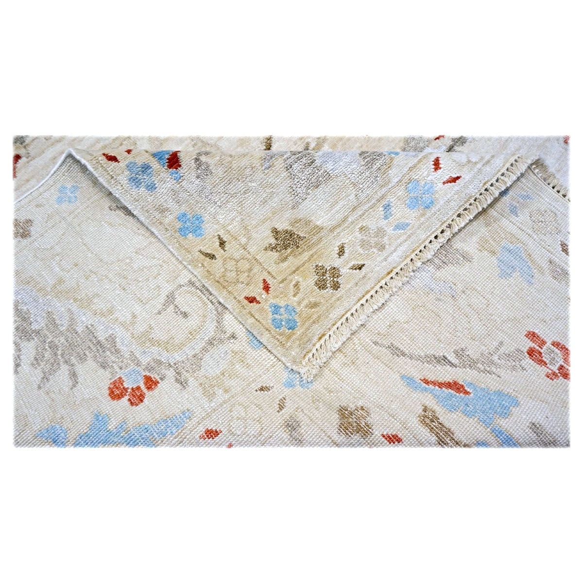 Indian Sultanabad Bamboo Silk 10x10 Light Blue, Ivory & Gray Handmade Square Area Rug 1143480