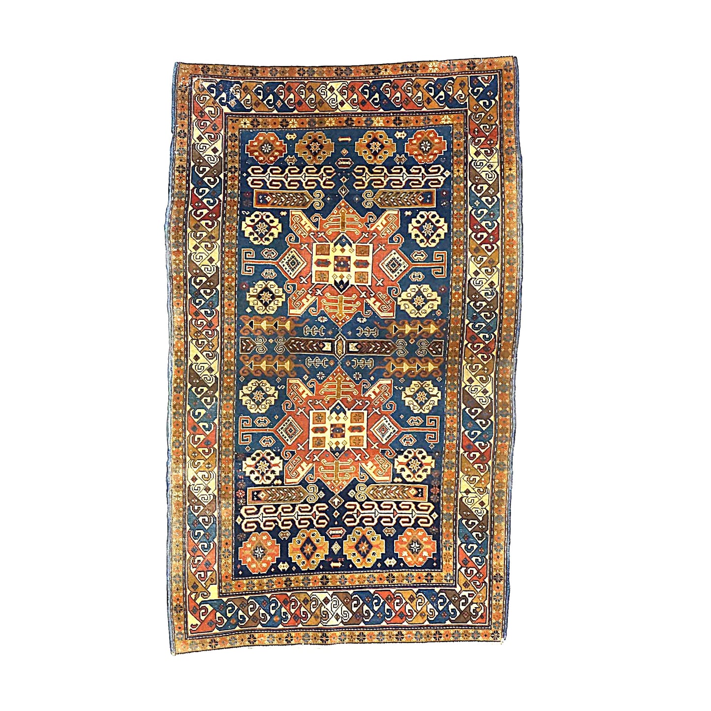Antique Azerbaijani Kazak Wool 3x5 Taupe, Navy & Rust Handmade Area Rug #1143493