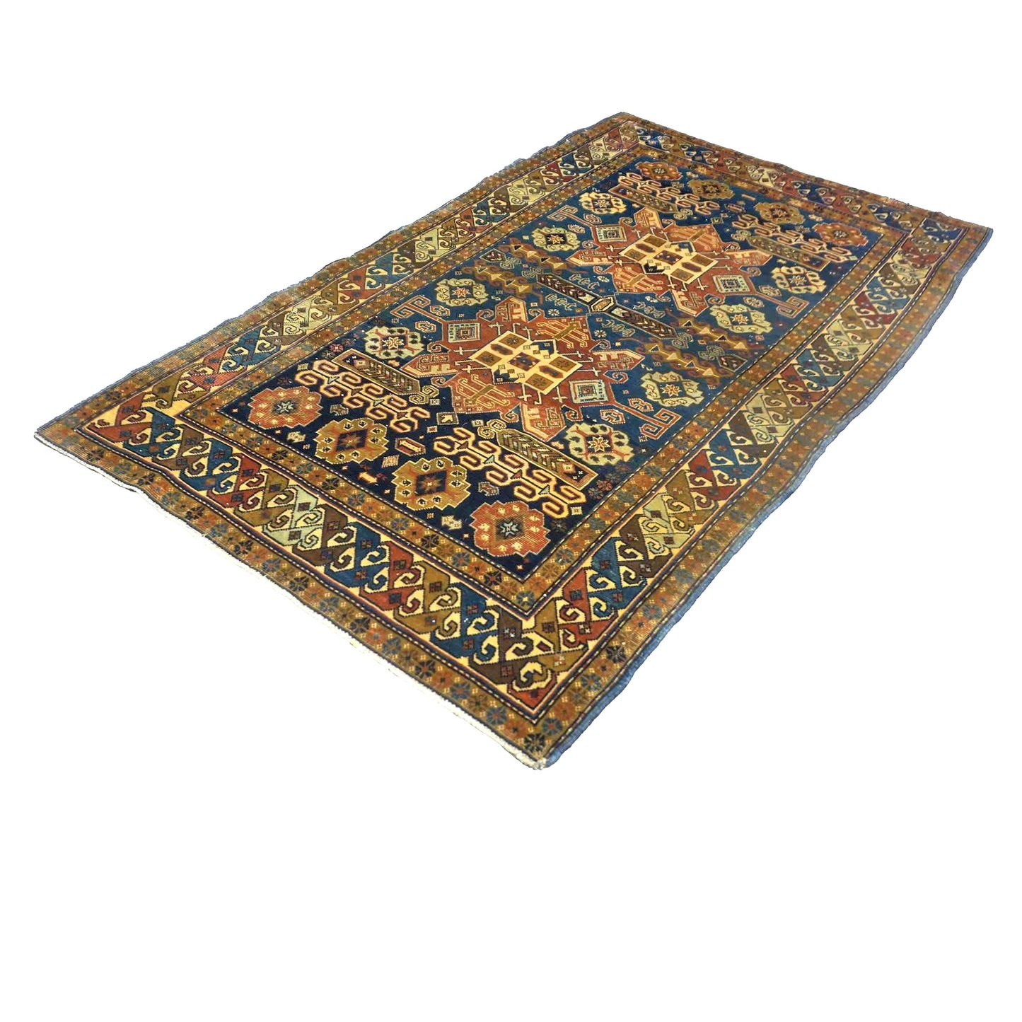 Antique Azerbaijani Kazak Wool 3x5 Taupe, Navy & Rust Handmade Area Rug #1143493