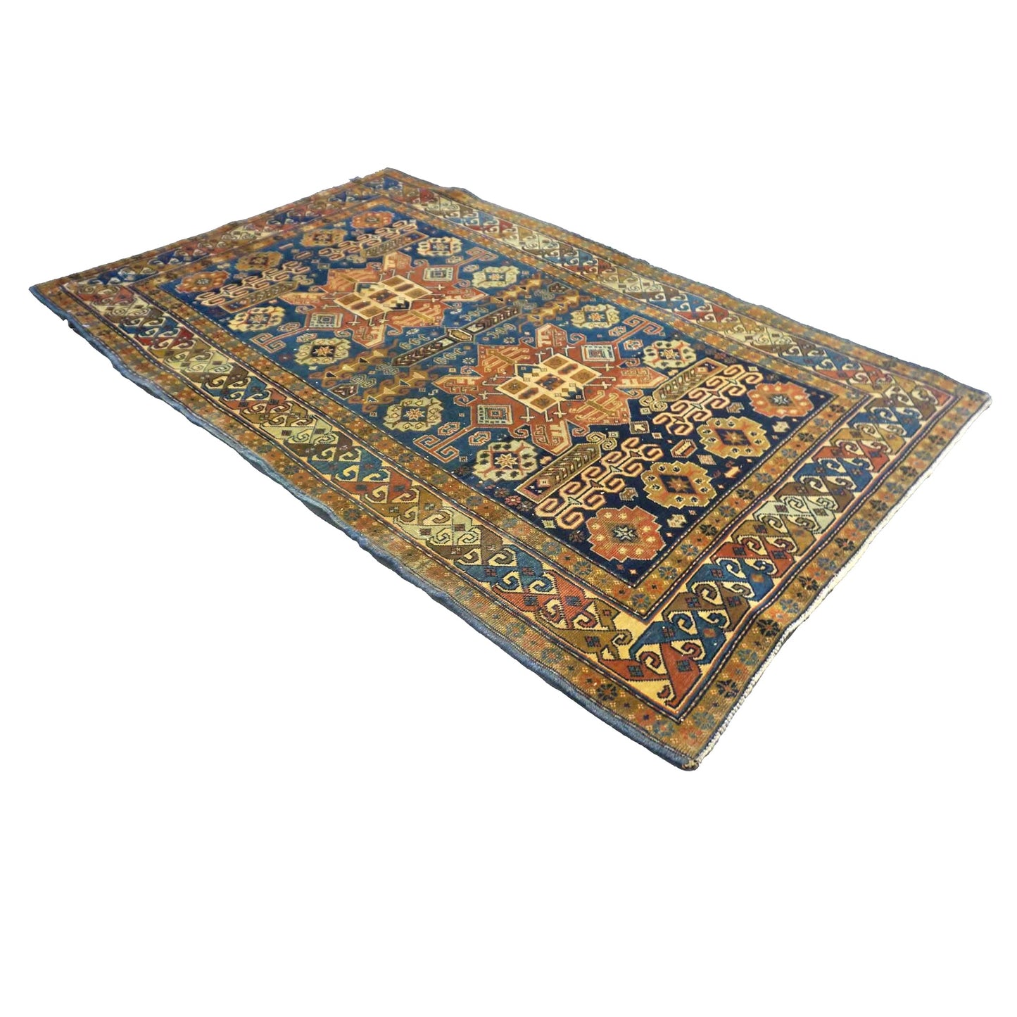 Antique Azerbaijani Kazak Wool 3x5 Taupe, Navy & Rust Handmade Area Rug #1143493