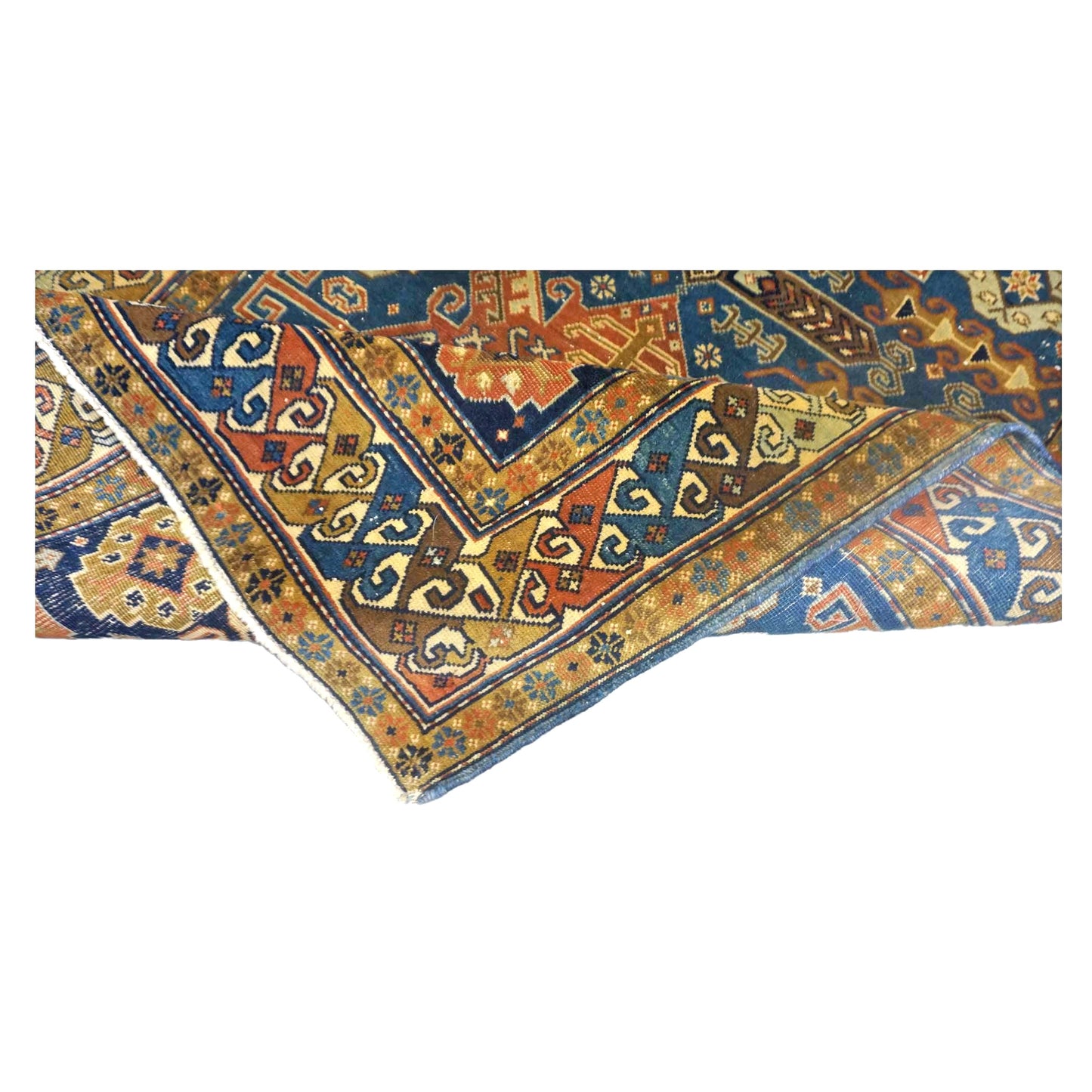 Antique Azerbaijani Kazak Wool 3x5 Taupe, Navy & Rust Handmade Area Rug #1143493
