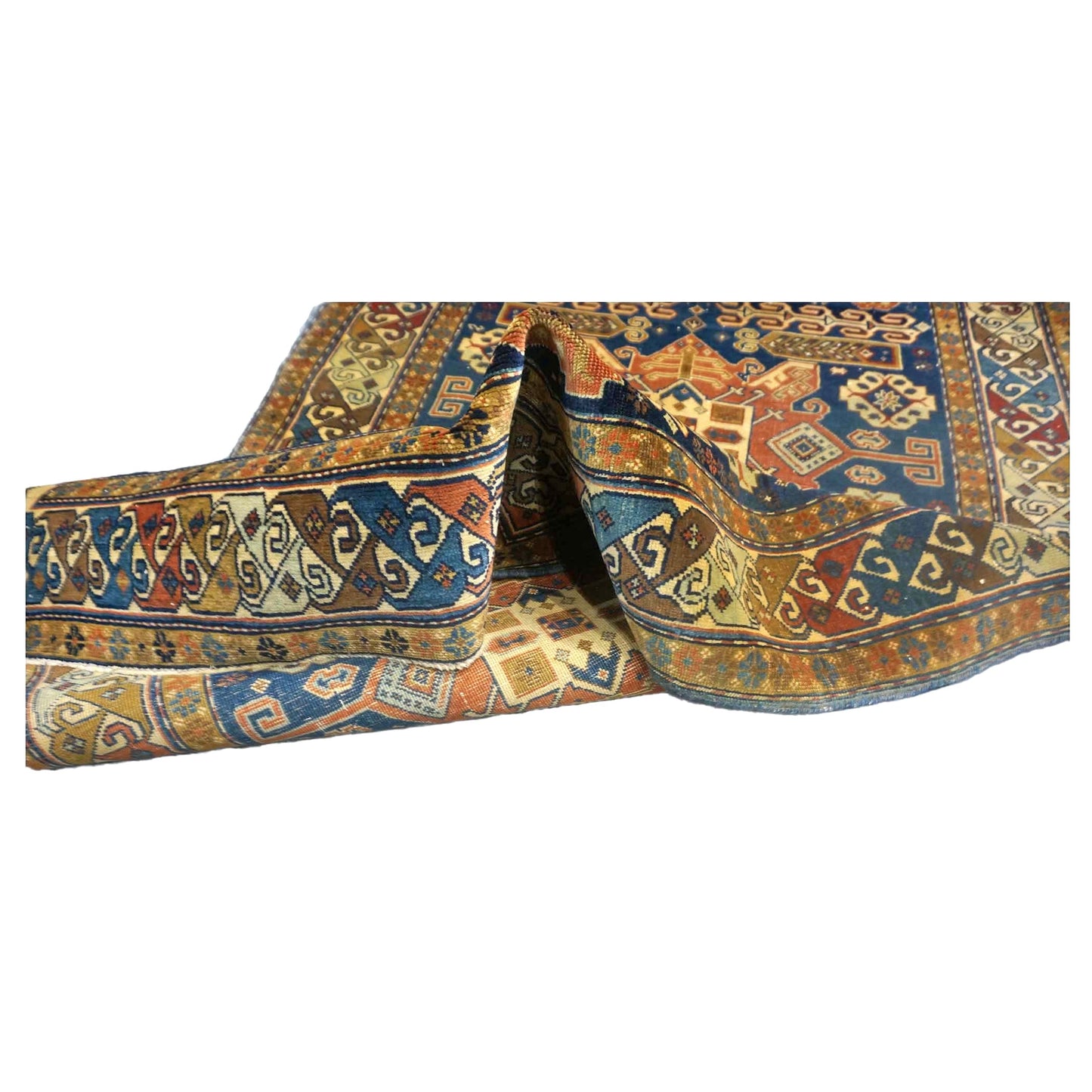 Antique Azerbaijani Kazak Wool 3x5 Taupe, Navy & Rust Handmade Area Rug #1143493
