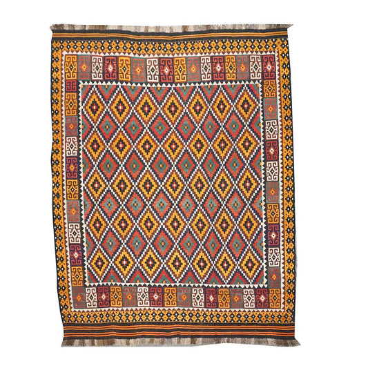 Antique Afghan Kabul Kilim Flatweave Wool 10x13 Yellow, Red & Orange Handmade Area Rug #1143497