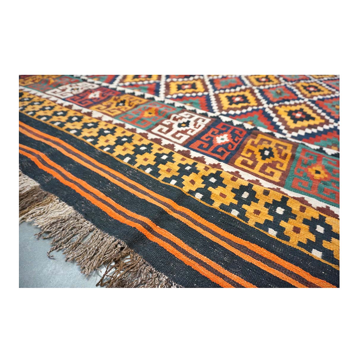 Antique Afghan Kabul Kilim Flatweave Wool 10x13 Yellow, Red & Orange Handmade Area Rug #1143497