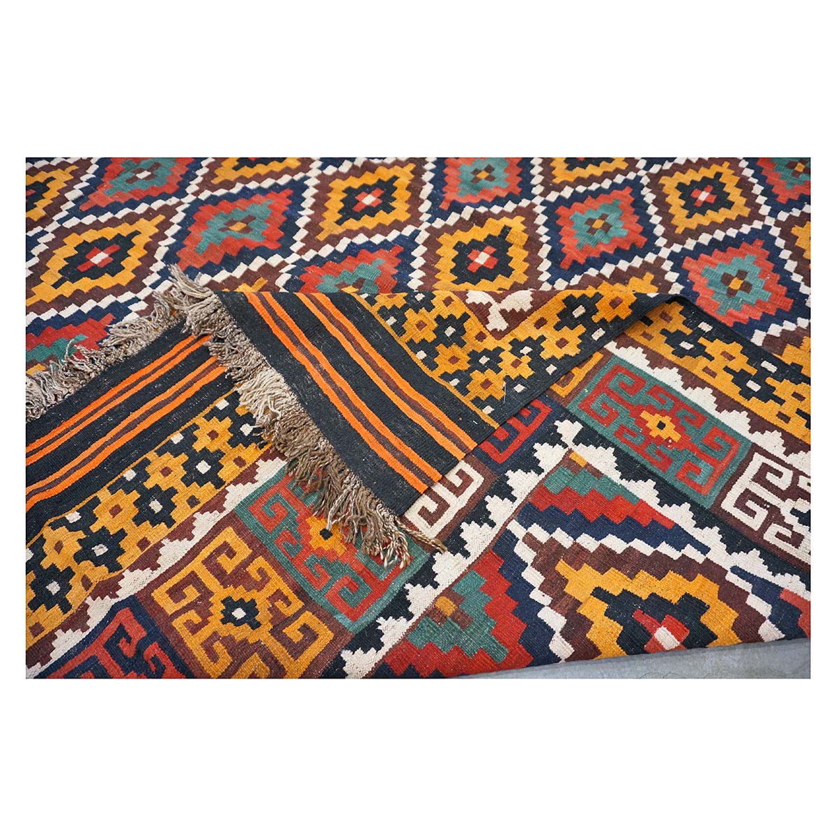 Antique Afghan Kabul Kilim Flatweave Wool 10x13 Yellow, Red & Orange Handmade Area Rug #1143497