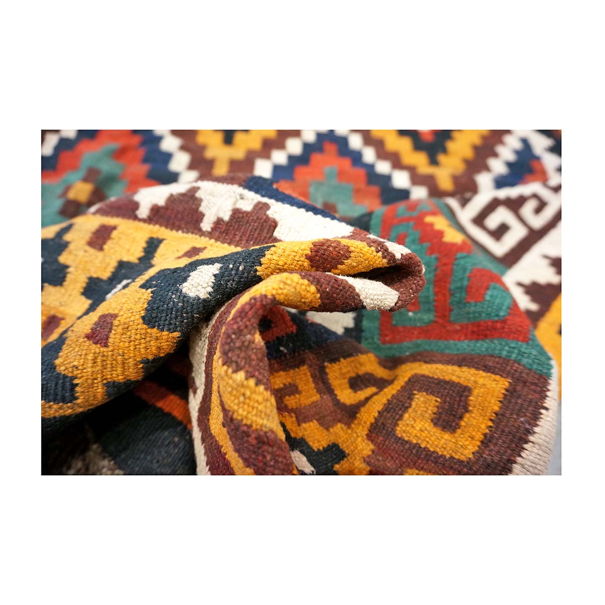 Antique Afghan Kabul Kilim Flatweave Wool 10x13 Yellow, Red & Orange Handmade Area Rug #1143497