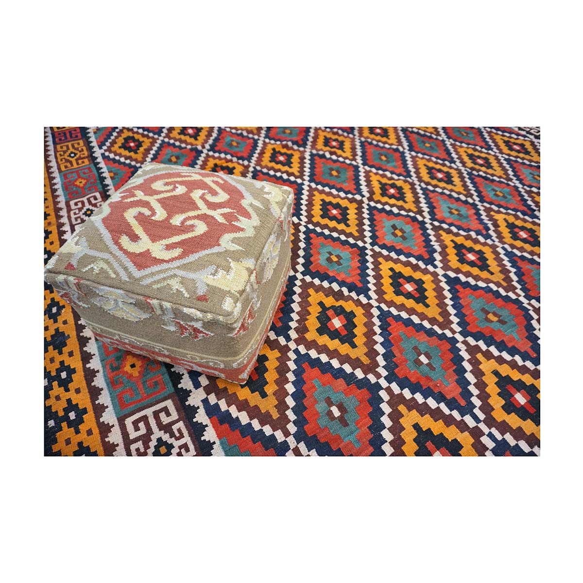 Antique Afghan Kabul Kilim Flatweave Wool 10x13 Yellow, Red & Orange Handmade Area Rug #1143497