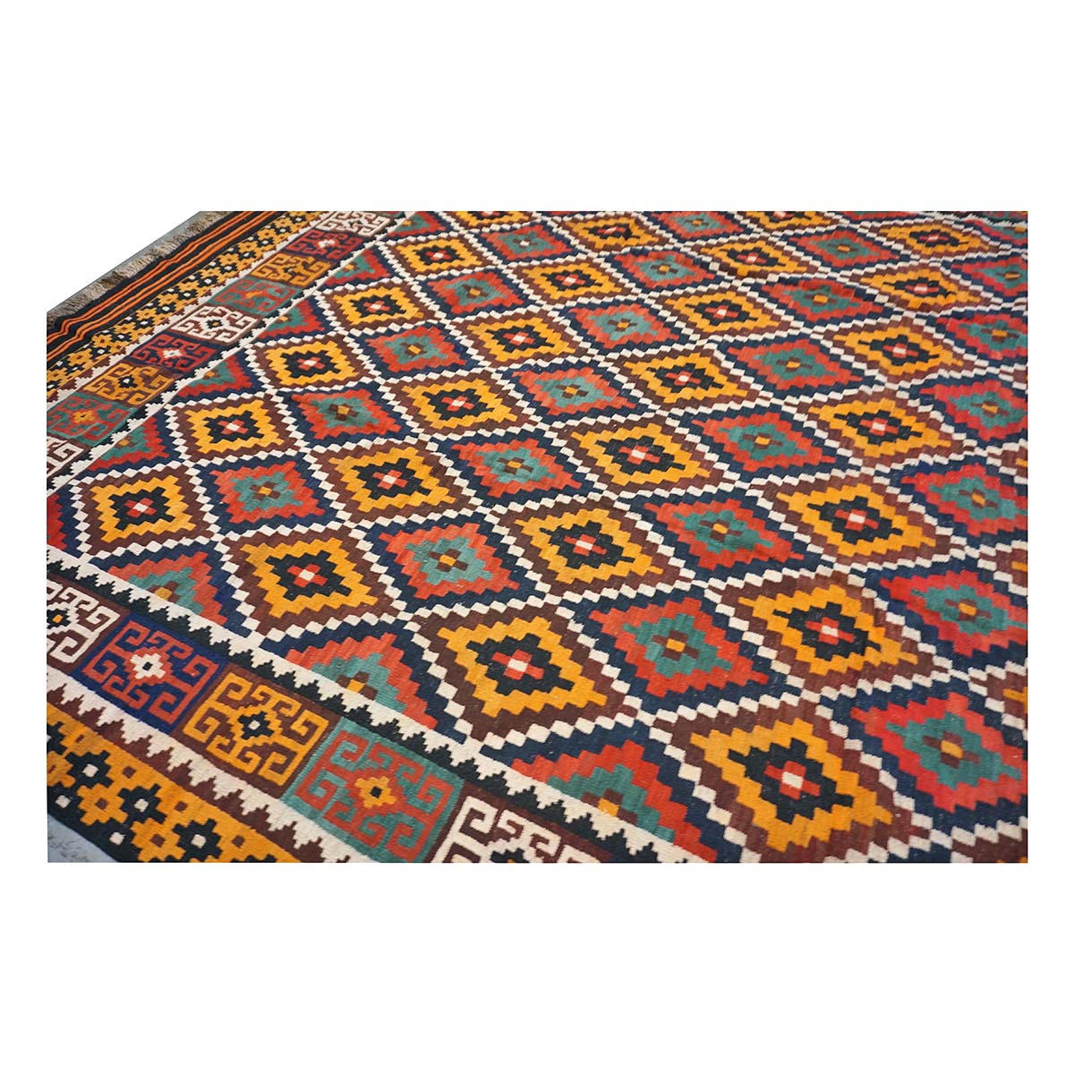 Antique Afghan Kabul Kilim Flatweave Wool 10x13 Yellow, Red & Orange Handmade Area Rug #1143497