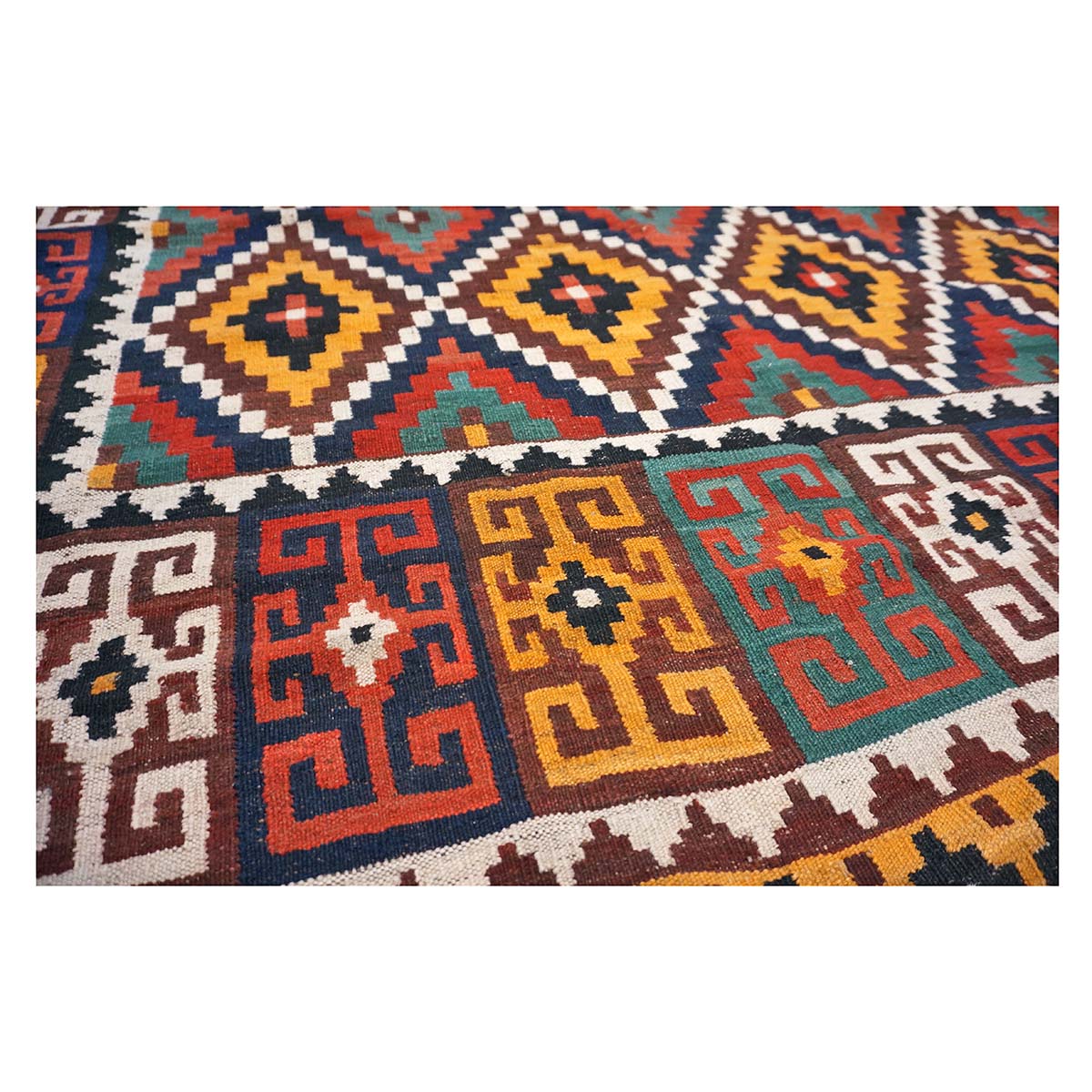 Antique Afghan Kabul Kilim Flatweave Wool 10x13 Yellow, Red & Orange Handmade Area Rug #1143497