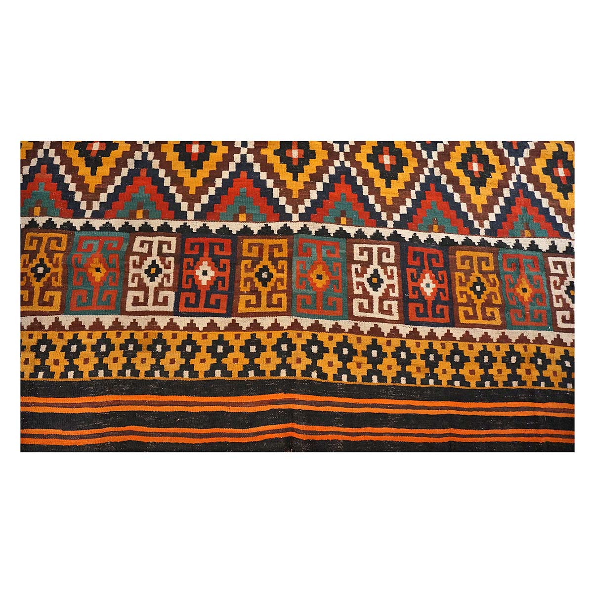 Antique Afghan Kabul Kilim Flatweave Wool 10x13 Yellow, Red & Orange Handmade Area Rug #1143497