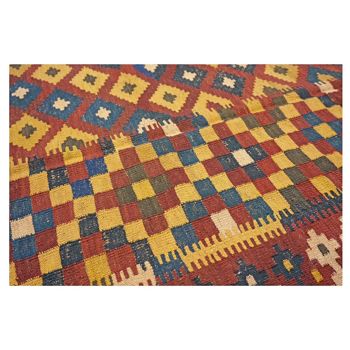 Antique Afghan Kabul Kilim Flatweave Wool 10x15 Yellow, Red & Blue Handmade Area Rug #1143498