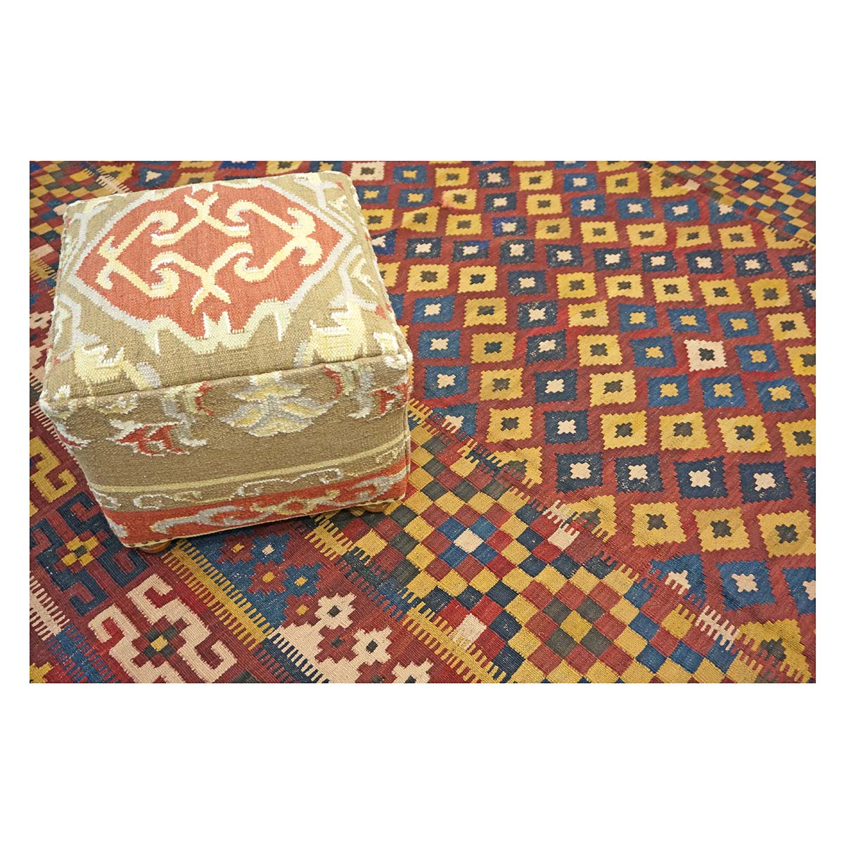 Antique Afghan Kabul Kilim Flatweave Wool 10x15 Yellow, Red & Blue Handmade Area Rug #1143498