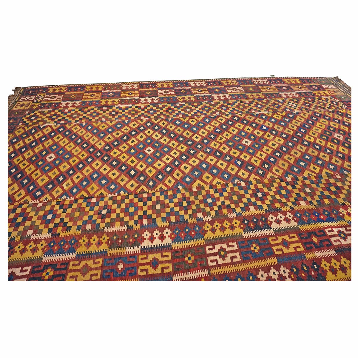 Antique Afghan Kabul Kilim Flatweave Wool 10x15 Yellow, Red & Blue Handmade Area Rug #1143498