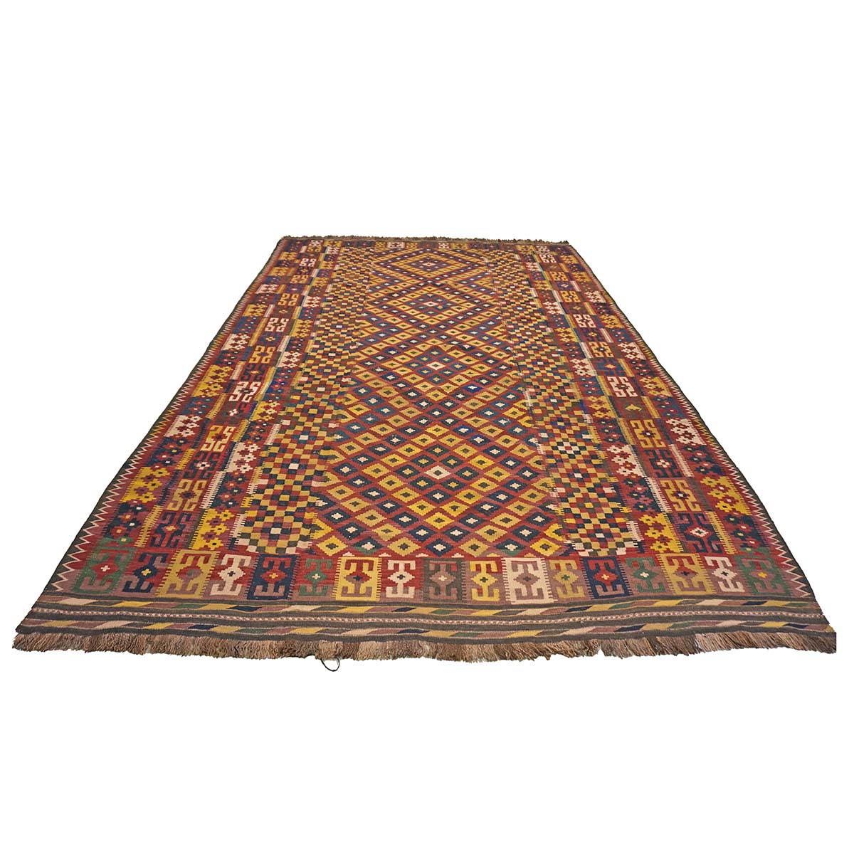 Antique Afghan Kabul Kilim Flatweave Wool 10x15 Yellow, Red & Blue Handmade Area Rug #1143498