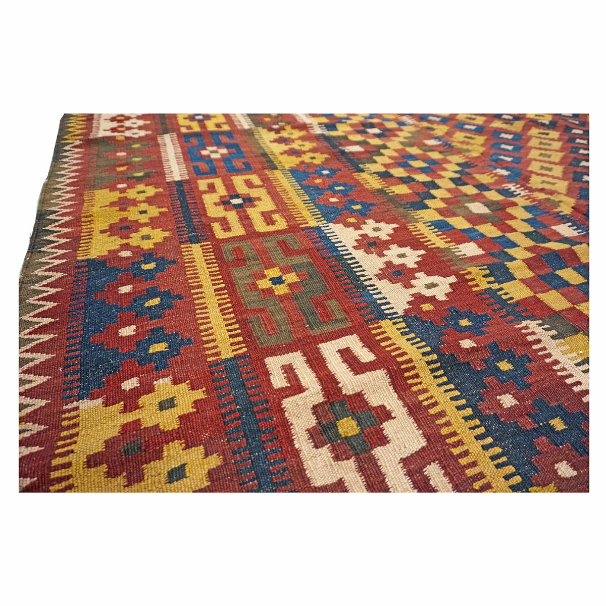 Antique Afghan Kabul Kilim Flatweave Wool 10x15 Yellow, Red & Blue Handmade Area Rug #1143498