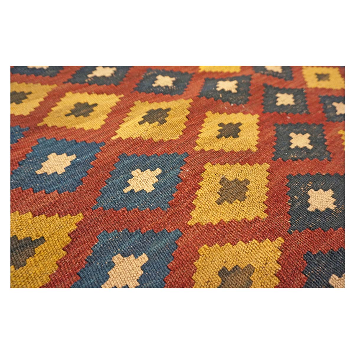 Antique Afghan Kabul Kilim Flatweave Wool 10x15 Yellow, Red & Blue Handmade Area Rug #1143498