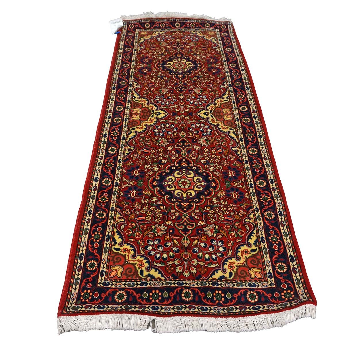 Persian Sarouk Wool 2x6 Red, Blue & Ivory Handmade Runner Rug #1143512
